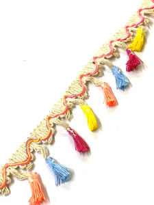 Custom 6.5cm Beige Crochet Knotted 100% Cotton Bullion Tassel <b>Fringe</b> Trims Garment Home Textile Decorative <b>Curtains</b> Rhinestone - Product Image 5