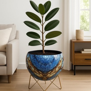 Pot de fleurs bleu de designer haut de gamme pour plantes d'intérieur, décoration moderne pour salon, chambre à coucher, bureau et balcon, en provenance d'Inde - Product Image 3