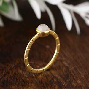 New Arrival Trendy Moonstone <b>Ring</b> <b>Dainty</b> Brass Jewelry Women 18k Gold Plated Nature Bamboo Minimalist <b>Ring</b> For Wholesale/OEM - Product Image 5