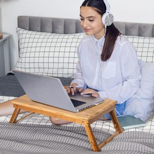 <span class=keywords><strong>Support</strong></span> de bureau portable pliable en bambou pour petit espace, table de bureau réglable pour <span class=keywords><strong>lit</strong></span> avec tiroir et porte-gobelet - Product Image 2
