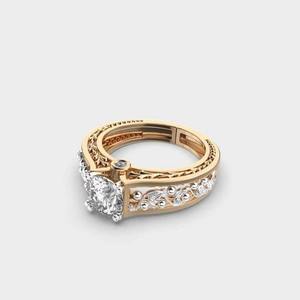 Bague de fiançailles élégante à coupe ronde avec diamant de laboratoire, style vintage, cadeau d'anniversaire pour elle, design Art Déco, en or massif - Product Image 5