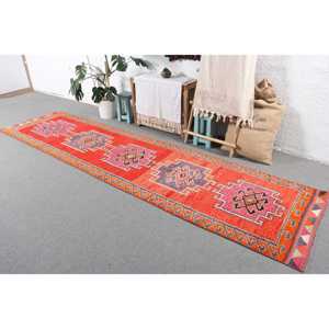 พรมขนาด 3x12.1 ฟุต, พรมวินเทจแบบ Runner, พรมสีแดง Herki แบบเรียบ - Product Image 2