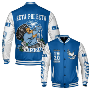 Zeta Phi Beta 1920 ZPB Varsity Blue White Letterman Jacket Sorority Greek Life Chenille Patch Founders Style Coat - Product Image 6