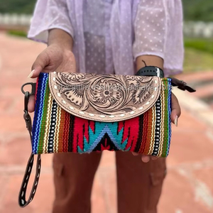 Manta de sillín de cuero genuino occidental, bolsos de mano para mujer, elegante manta de sillín de cuero con herramientas manuales, conjuntos combinados de cartera - Product Image 3