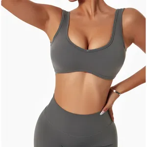 Soutien-gorge de sport personnalisé de haute qualité pour femmes Sexy Cross Back Crop Top Wire-Free Yoga Gym Friendly Comfy Spandex Cute Set - Product Image 1