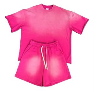 Camiseta personalizada y conjunto corto Streetwear Vintage Acid Wash Sun Faded Boxy Conjuntos de camisetas de gran tamaño para hombres - Product Image 5