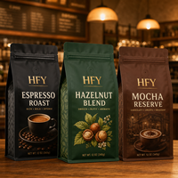 Op maat gemaakte achtzijdig gesealde PE/VMPET koffiebonenverpakking met hitteverzegeling, hersluitbare ritssluiting, food grade, zeefdruklogo, laag.