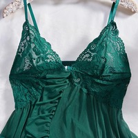 Robe de nuit sexy grande taille pour femmes avec sous-vêtements à volants en dentelle chemises de nuit et culottes profondes ensemble de pyjama pour le sommeil