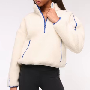 Jersey con media cremallera de mezcla de algodón personalizado para mujer, sudadera de gran tamaño informal de manga larga, color sólido, venta al por mayor, 2025 - Product Image 1