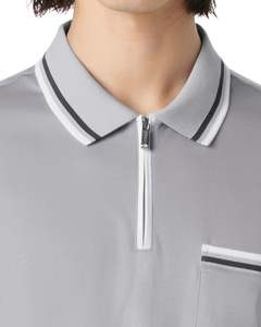 Light Grey Half Zip <b>Polo</b> <b>Shirt</b> Men Summer Soft Breathable Short Sleeve <b>Pocket</b> Design Casual Comfortable Daily Wear Fashion Top - Product Image 4