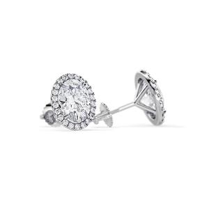 Pendientes de Boda Clásicos con Diamante Moissanite de Corte Ovalado, Halo de Plata 925 con Baño de Oro, Cierre de Presión para Compromiso o Cumpleaños - Product Image 2