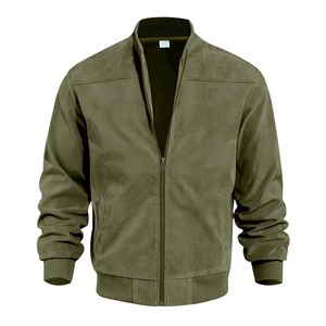 Veste bomber en toile et cuir rétro pour homme, streetwear automne-hiver, manches régulières, fermeture éclair intégrale, vêtements d'extérieur coupe-vent - Product Image 6