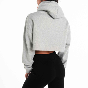 Essential femmes surdimensionné crop hoodies nouveau design tissu polaire Ultra doux design personnalisé couleur gris chiné 2022 - Product Image 6