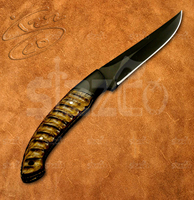 Haute qualité personnalisé enduit de poudre noire D2 acier filet de cuisine couteau poignée ronce bois, gaine en cuir, coupe lisse