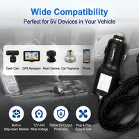 Cargador de Coche con Interruptor de Palanca para Encendedor de Cigarrillos, 12V 24V a 5V USB 2A y Cable de Datos 1A, Carga Simultánea para Cámara de Coche y Móvil