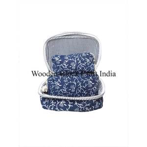 Ensemble de trousse de toilette matelassée en coton imprimé à la main avec fermeture éclair, sac en tissu de coton imprimé floral pour femmes, ensemble de trousse de toilette - Product Image 3