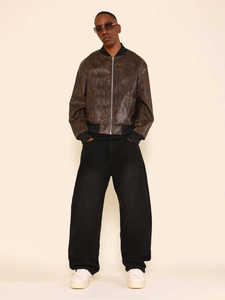 OEM <b>Men</b> Fur Collar <b>Sheepskin</b> Faux Leather Bomber <b>Jacket</b> Bomber Letterman Baseball Style to Keep Warm - Product Image 4