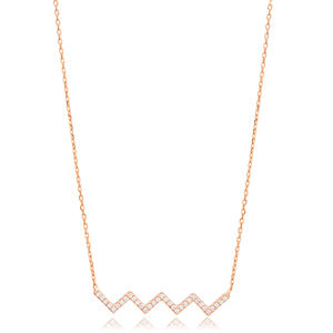 Zigzag diseño anillo de piedra CZ turco venta al por mayor hecha a mano Pave colgante de plata collar de joyería de las mujeres - Product Image 6