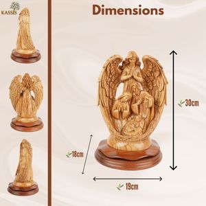 Escena de Natividad Tallada a Mano en Madera de Olivo con Ángel, 30 cm, Decoración Navideña, Escultura Religiosa Hecha a Mano en Belén - Product Image 5