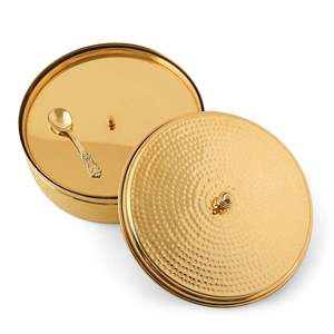 Round Brass <b>Masala</b> <b>Dabba</b> with Artistic Engraved Lid and Inner Containers Handmade <b>Spice</b> <b>Box</b> for Kitchen Hotel Restaurant Use - Product Image 4