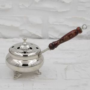 Quemador de incienso de cobre auténtico hecho a mano, tradicional, vapor de meditación de yoga, objeto espiritual, mango de madera - Product Image 3