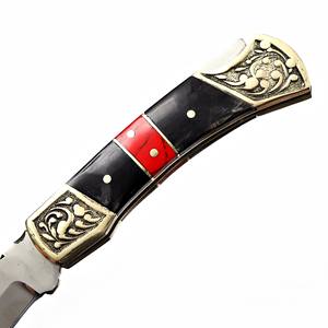 Nordic Forge Stainless Steel Folding <b>Knife</b> Black Horn Handle Custom Leather Sheath <b>Pocket</b> <b>EDC</b> Hunting Camping 7 Inch Industrial - Product Image 4