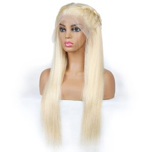 Pelucas de cabello humano de onda de cuerpo largo de lujo sin procesar Pelucas de cabello humano con frente de encaje europeo superior de seda virgen rubia sin pegamento - Product Image 1