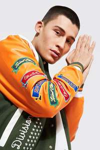 Blouson universitaire pour homme avec manches en cuir véritable, col montant, style Letterman, blouson bomber de baseball, manteau décontracté pour lycéen - Product Image 3