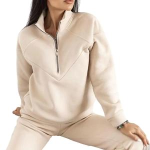 2024 nuevo estilo 2 unids/set chándal mujer sudadera pantalones conjunto suelto manga larga Color sólido cálido cintura elástica chándal - Product Image 2