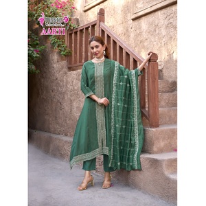 Maruti Fashion Premium Quality Heavy Vertical Embroidery Rayon Crafted Top Bottom Dyed Traditional Style Wedding <b>Kurti</b> - Product Image 1