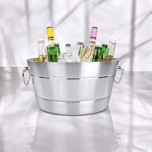 Bac à boisson ovale en acier inoxydable seau à glace et refroidisseur de boissons pour les fêtes bac à glace avec poignées seau à glace à bière Champagne - Product Image 1