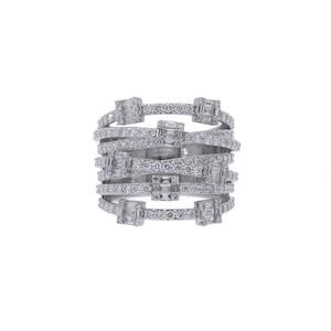 Anillo envolvente ancho multibanda de oro de 14 quilates con baguette y diamantes redondos, joyería elegante y moderna de lujo para mujer - Product Image 6