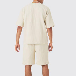 Último diseño nuevo conjunto de verano para hombre traje deportivo de manga corta de dos piezas conjunto doble de algodón transpirable Unisex ropa informal de algodón - Product Image 3