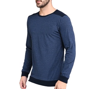 Haider-camiseta personalizada de manga larga para hombre, camisa con puños acanalados azules y cuello redondo, color azul, la más vendida, a la venta - Product Image 1