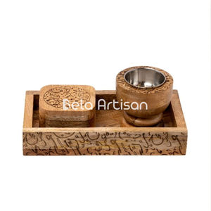 Bela Artisan Vente en gros Bois de manguier Bakhoor Brûleur et plateau Ensemble Premium Home & Event Porte-encens et diffuseur d'aromathérapie - Product Image 2