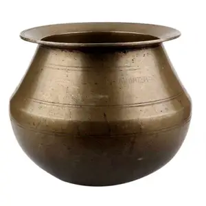 Buatan Tangan Tradisional Emas Antik Kuningan Putaran Punjabi Pot Berguna untuk Dekorasi Rumah Item Hadiah 7.40 Inci SNP-799