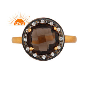 Mejor Venta de plata esterlina 18K chapado en oro Natural Cz y cuarzo ahumado piedra preciosa anillo apilable joyería para mujer regalo para ella - Product Image 1