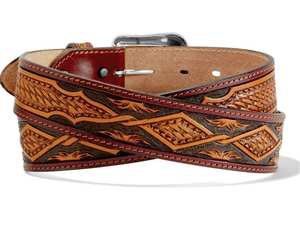 Classic Antique Buckle Genuine Leather Western Belt Customizable Options Fine Hand <b>Tooling</b> Basket Floral Carving Side <b>Threaded</b> - Product Image 2