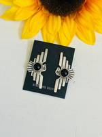 Pendientes Navajo hechos a mano de ónix y plata de ley Post Thunderbird