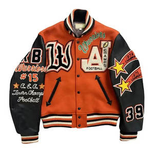 Veste universitaire pour homme sur mesure, fabrication OEM, veste de baseball chaude d'hiver, bomber, manches en cuir, logo en chenille. - Product Image 2