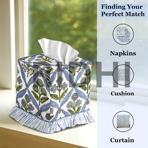 Ridhi Classic Eco-Friendly Durable Blue Ruffle 100% <b>Cotton</b> <b>Tissue</b> Box Cover Handmade Block Printed Home Hotel Restaurant Bedroom - Product Image 5
