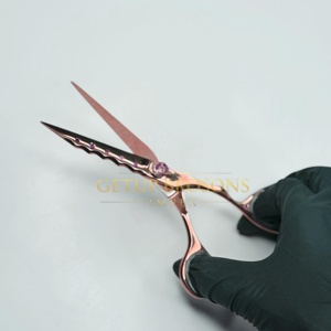 Ciseaux de coiffure professionnels en acier inoxydable, rose gold, manche en caoutchouc, pour droitiers, haute qualité - Product Image 4