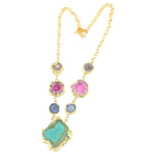 Collar de Cadena Chapado en Oro de 18K con Diseño Único de Rodaja de Ágata, Forma Elegante, Cristal Curativo, Piedra de Nacimiento, Joyería para Mujer - Product Image 1