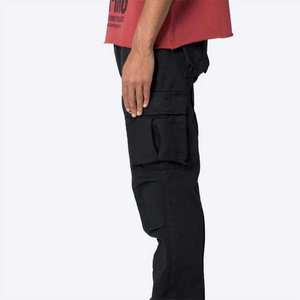 Pantalon Cargo évasé à la mode pour hommes Matériau durable et respirant Lavage de couleur Taille droite Plat pour tenue décontractée Entrejambe tombant - Product Image 3