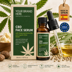 Siero Viso all'Olio di Cannabis 30ml con Etichetta Privata OEM |   Olio di Canapa, Arnica e Burro di Karité |   Lenitivo Anti-Età |   Prodotto in Spagna UE - Product Image 1