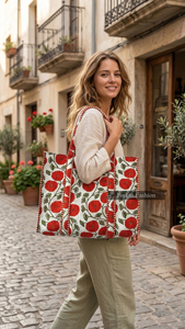 Indian Hand Block Print 100% Cotton Quilted Open Zipper Tote <b>Bag</b> <b>Large</b> Floral <b>Beach</b> <b>Bag</b> Summer for Women - Product Image 4