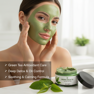 Masque pour le visage et le corps à la boue de thé vert biologique |   Soins de la peau à base de plantes hydratants et éclaircissants pour peaux sèches, format voyage - Product Image 2