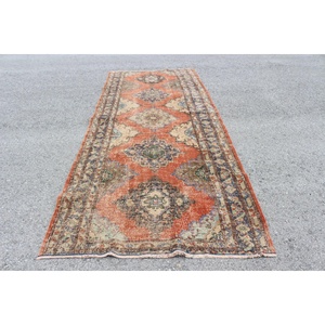 4.7x12.5 ft Turkish Rug, Vintage <b>Runner</b> Rug, <b>Red</b> Blue Abstract Rug - Product Image 1
