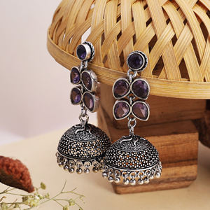 Boucles d'oreilles pendantes style bohème en laiton plaqué argent antique avec améthyste violette pour soirée - Product Image 4