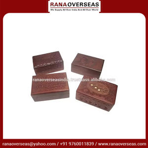 Caja organizadora de almacenamiento de joyas con incrustaciones de latón Rectangular de calidad superior y baratija de madera tallada a mano, Juego de 4 - Product Image 4